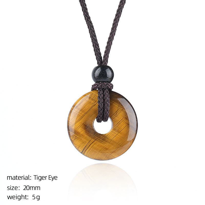 Natural Stone Carved Chinese Safety Knot Pendant Necklace