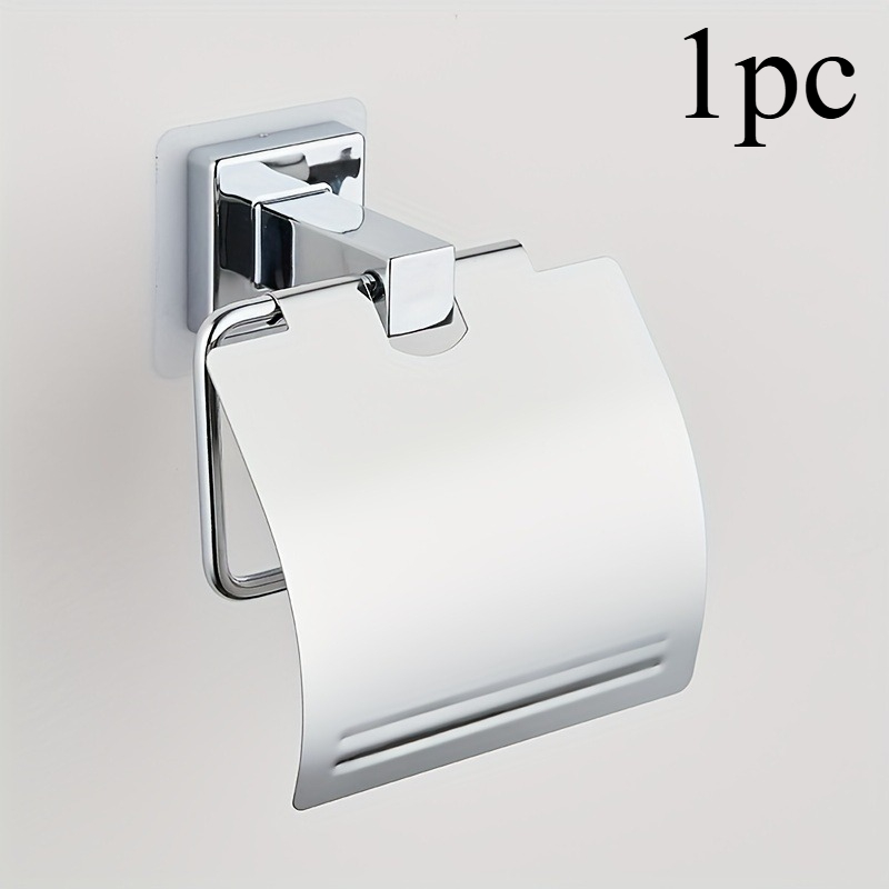TEMU 1pc Self Adhesive Toilet Paper Holder, Bathroom Tissue Storage Rack, Wall Mounted Tissue Dispenser Container, Bathroom Hanging Towel Shelf,