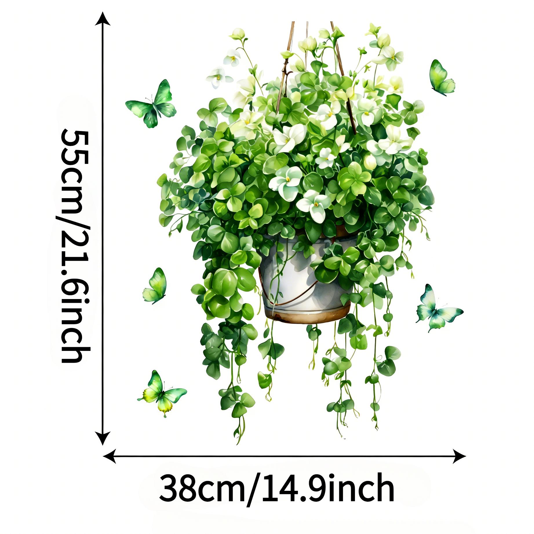 TEMU Un autocollant de fenêtre corbeille florale verte , un autocollant non adhésif pour la décoration d'armoire