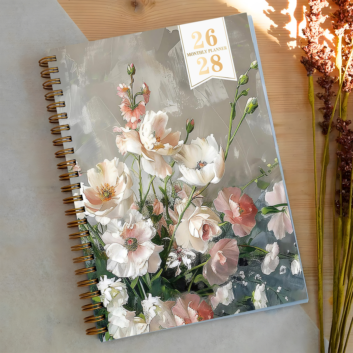 TEMU 1 Pack Deluxe 2026-2028 Monthly Planner With Floral Designs, Bound 5.5x8.3 Inch Organizer Featuring Calendar, Contacts, Password Log, Perfect