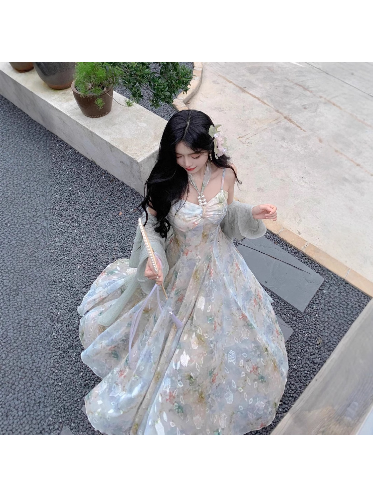 2026 New Summer Style Oil Painting Printed Embroidered Elegant Halter Long  Dress - Fairy Beach Vacation * Exquisite * a Must-Have for Family, Parties,  And Holiday * (1pc)