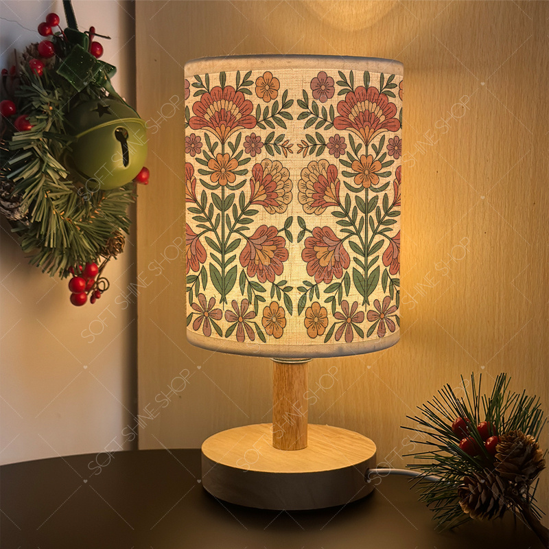 Printed Fabric Shade Table Lamp, USB-Powered LED Light