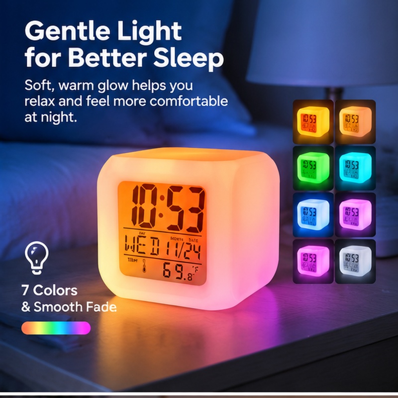 TEMU Despertador LED de , reloj de escritorio digital de con luz nocturna, funcionamiento ultrasilencioso, pantalla de /humedad en °C/°F, /hora,