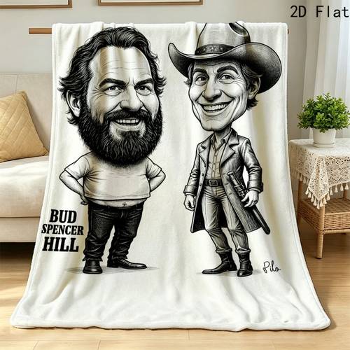 item picture two cartoon figures 240gsm plush flannel blanket easy to wash durable soft fabric for living room home decor 2d flat