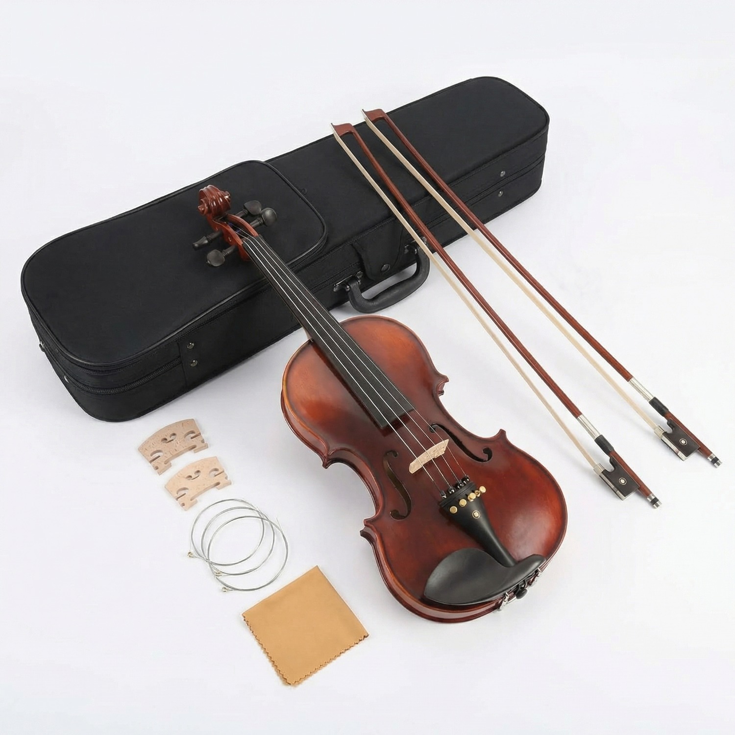 4/4 Full Size Violin For Beginners - Acoustic Starter Kit For Adults With Case, 2 Bows, Extra Strings, And Cleaning Cloth