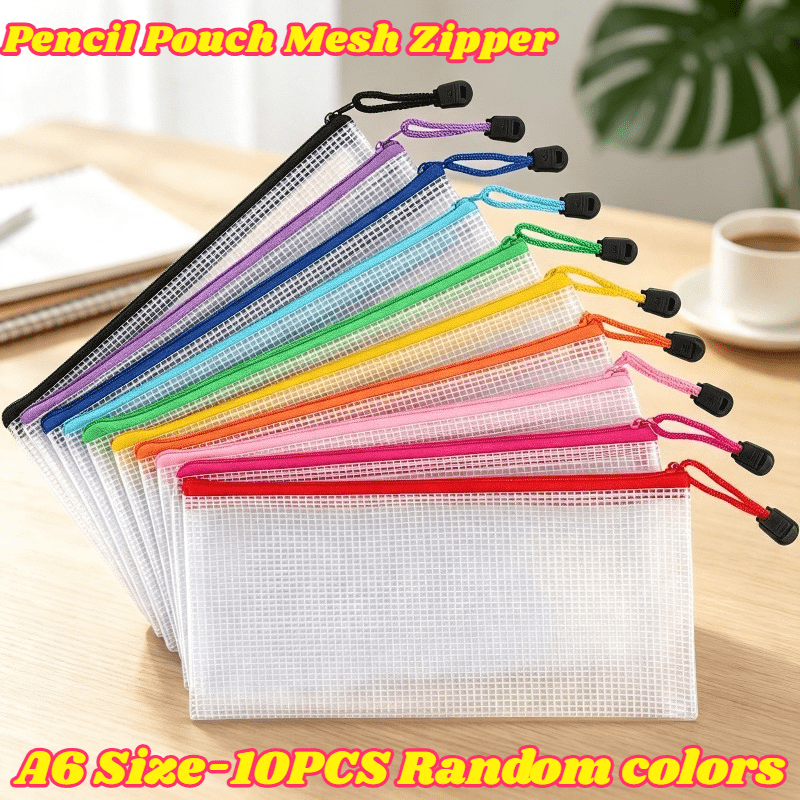TEMU 10-pack Multicolored (random Colors) And Black, Small Mesh Zipper Pouch Bags A6 Size | Zipper Bags Pouches For Organization Office Supplies