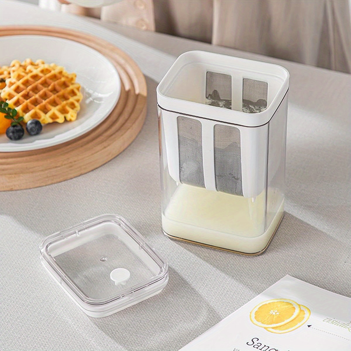 37.2oz multi-functional   maker strainer   mesh bag & lid - durable plastic thick yogurt, soy milk,  , berries, soup,  , coffee - no electricity needed, portable kitchen tool, yogurt making machine, sleek kitchenware, transparent container details 1