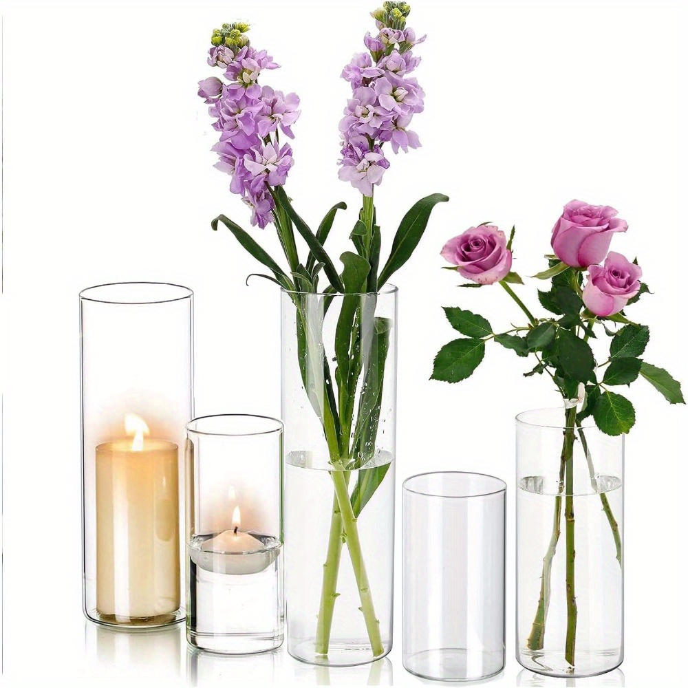 Image of Glass Cylinder Vases Set Of 15 Hurricane Candle Holder For Pillar Floating Candles Centrepieces 13/ 15/ 20cm Tall Clear Glass Flower Bud Vases For Table Decorations Wedding Christmas