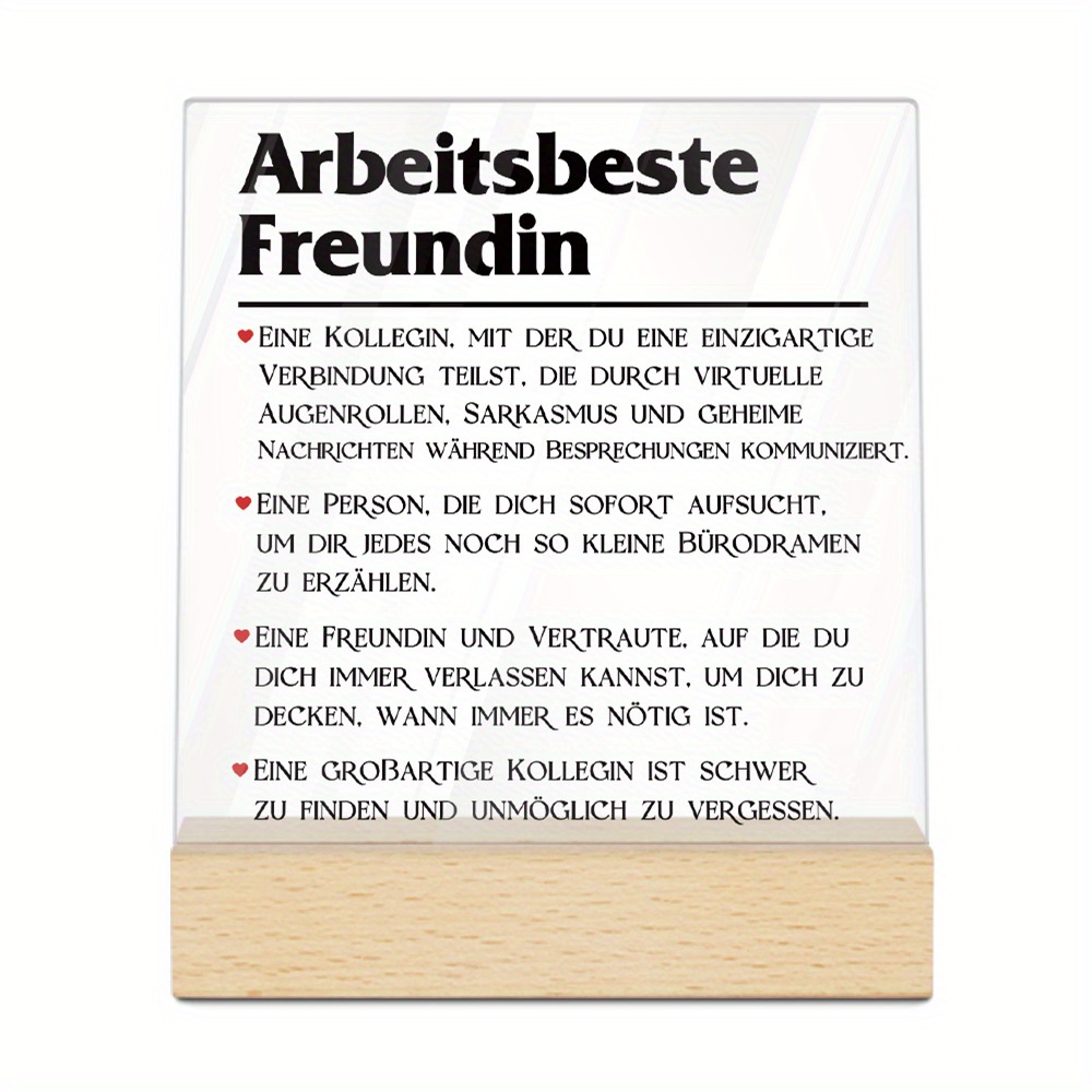 Image of 2d Flat, 2d Flat Putuo Decor 1pc German Acrylic Sign Wooden Base Table Decor, Work Best Friend A Colleague You Share A Unique With, Desktop Decoration For Home Room, Gift For Friend, 2d Flat