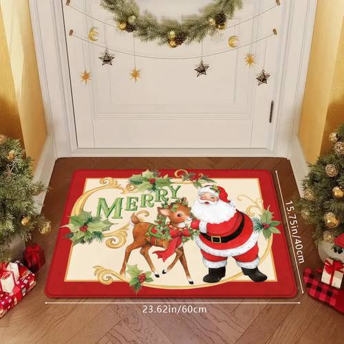 1pc cute cartoon welcome mat for the entrance non slip mat for the front door soft and absorbent bathroom non slip mat christmas kitchen home decor rug suitable for indoor and outdoor doorways