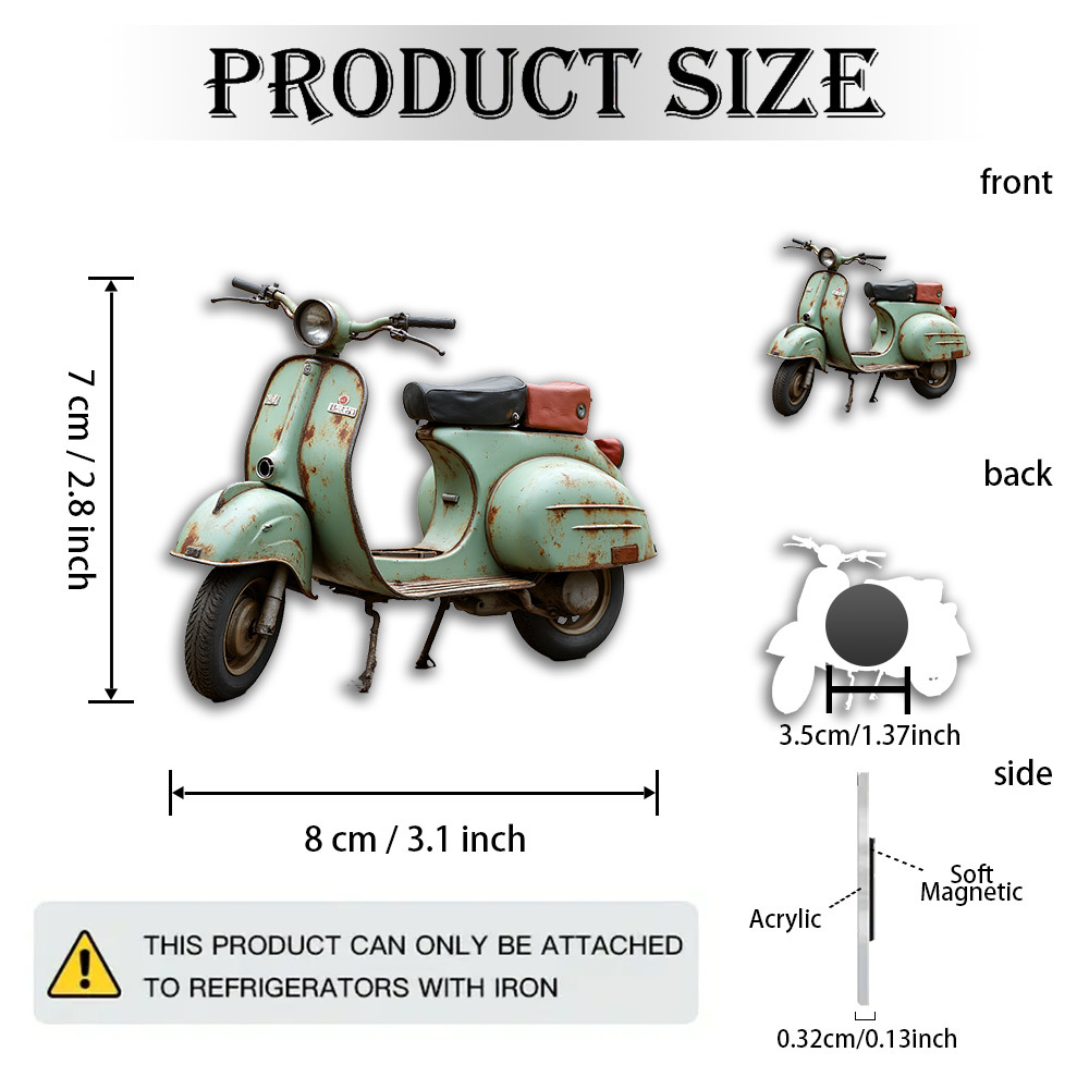 TEMU 1pc Vintage Scooter Acrylic And Rubber Soft Magnet, Mint Green With Rustic Charm And Retro - Perfect For Classic Vehicle Lovers, Father's Day,