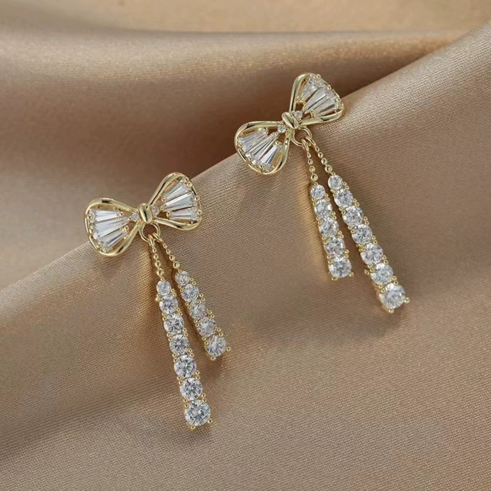 TEMU 1 Par de Earrings Largos Elegantes para Mujer con de Diamantes de - Aleación de y Acero Inoxidable, Brillantes, Joyería para Uso Diario y