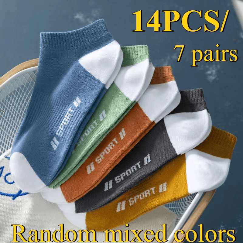 TEMU 7 Pairs Mixed Random Colors Trendy Men's Invisible Boat Socks Men's Summer Thin Shallow Mouth Low Cut Short Socks Deodorizing Sweat-absorbing