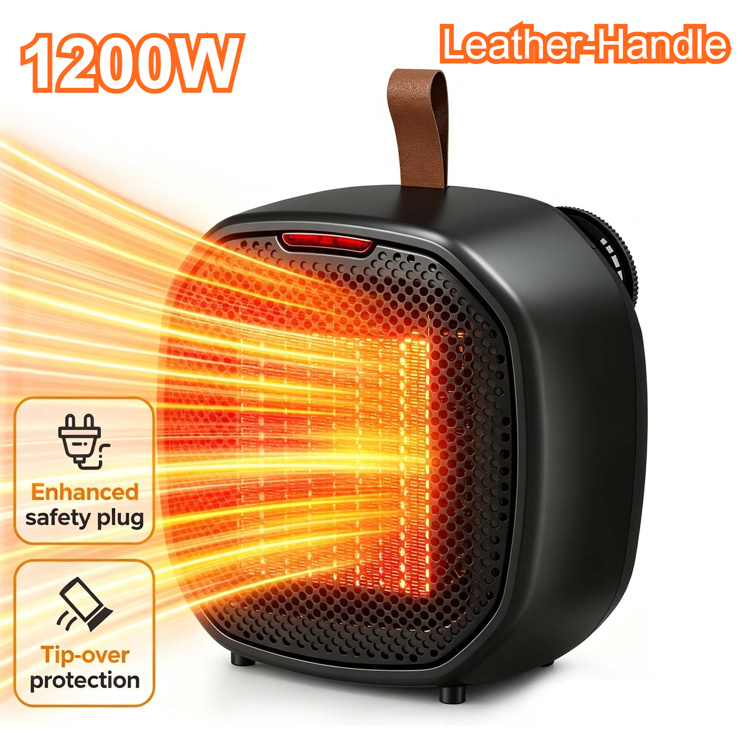 TEMU Compact Portable Ceramic Heater With Fast Ptc Heating Suitable For , 1500w/1200w Electric Space Heater, Adjustable Thermostat, & Tip-over