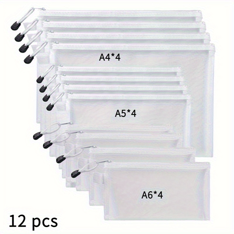 E-shop 12 Stück A6/A5/A4 Mesh Dokumententasche mit großem Fassungsvermögen, Büro Aktenmappe Set -- Mesh Design Transparente Mappe, Federmäppchen,