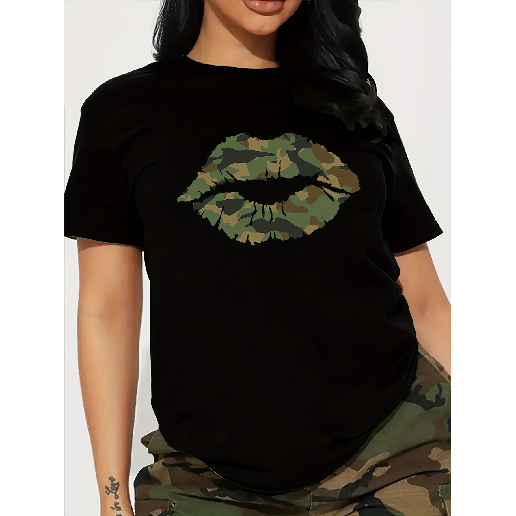 

Women's Camo Tee - Soft, Short Sleeve Crew Neck, Breathable & Machine Washable, Casual