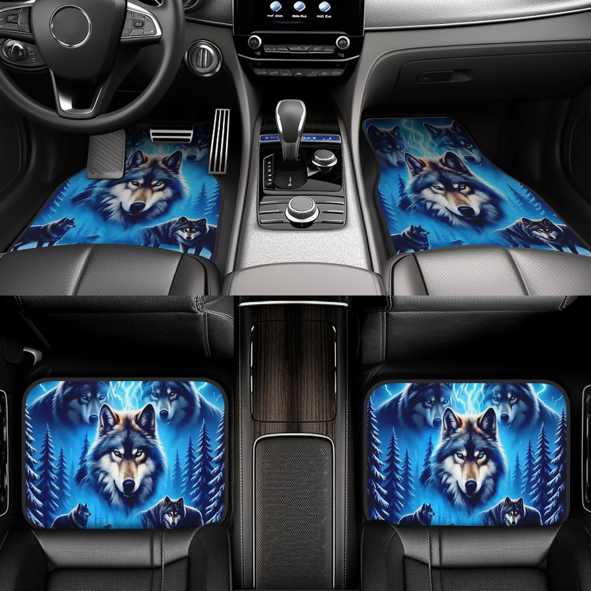 TEMU 4pcs An Exquisite Wolf Theme Universal Print Car Floor Mats - A Set Of 4 For Front And Back, Suitable For Cars, , Trucks, And Suvsx