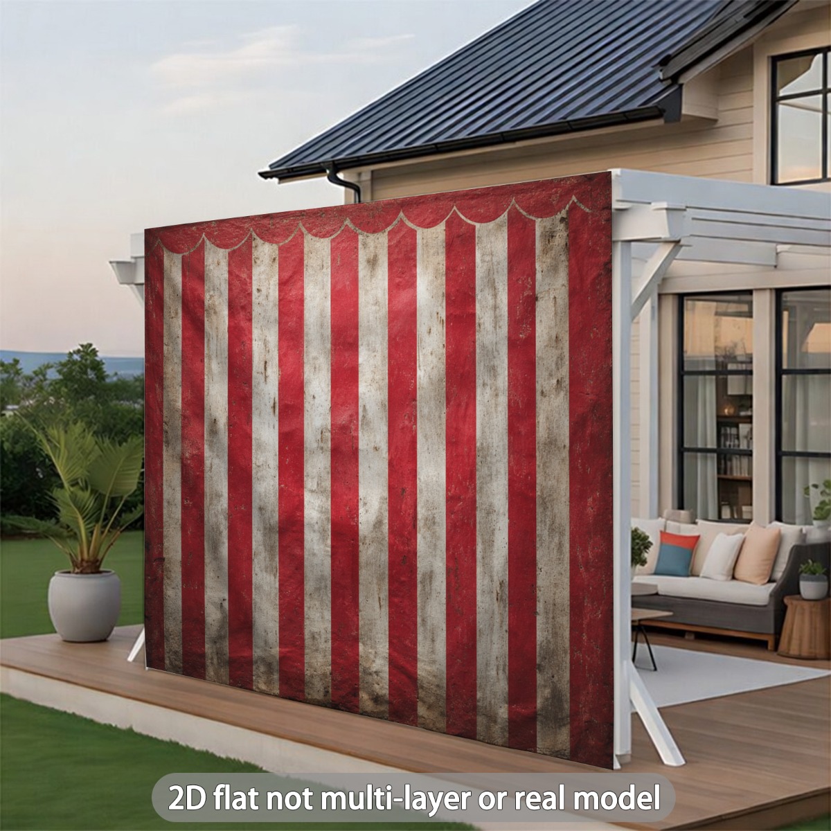 TEMU 2d Flat, 2d Flat - 2d Flat, 2d Flat - 2d Flat Printing Tapestry Banner, 1pc Style Backdrop With Red And White Vertical Stripes And Distressed