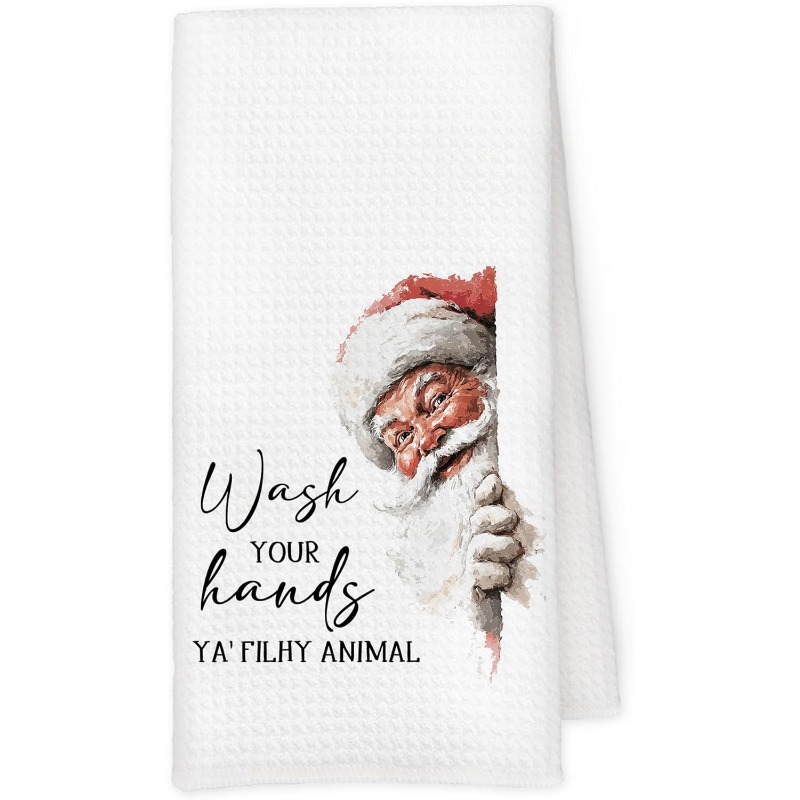 TEMU Cleaning Cloth 1pc Kitchen Towel, 1pc Fun Santa Claus Kitchen Towel, Christmas Decoration Supplies, Kitchen Decorations, Kitchen Cleaning Cloth