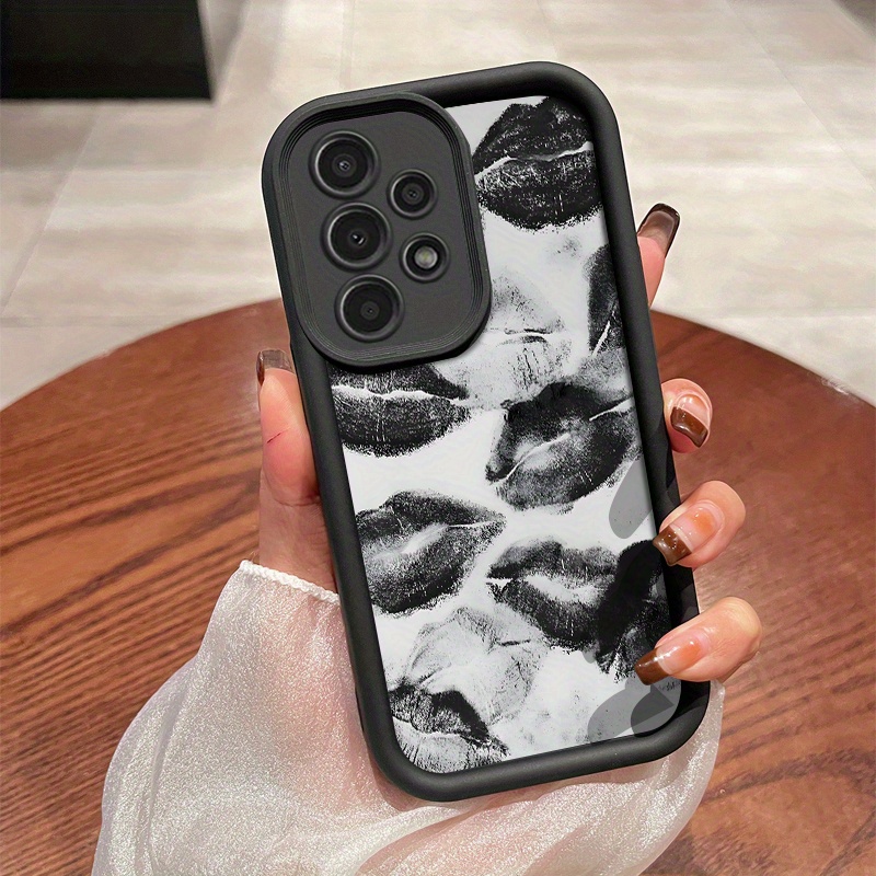 TEMU High-end Black Creative Aesthetic Pattern Phone Case For And S Series Models, Premium Thickened Matte Tpu Material.