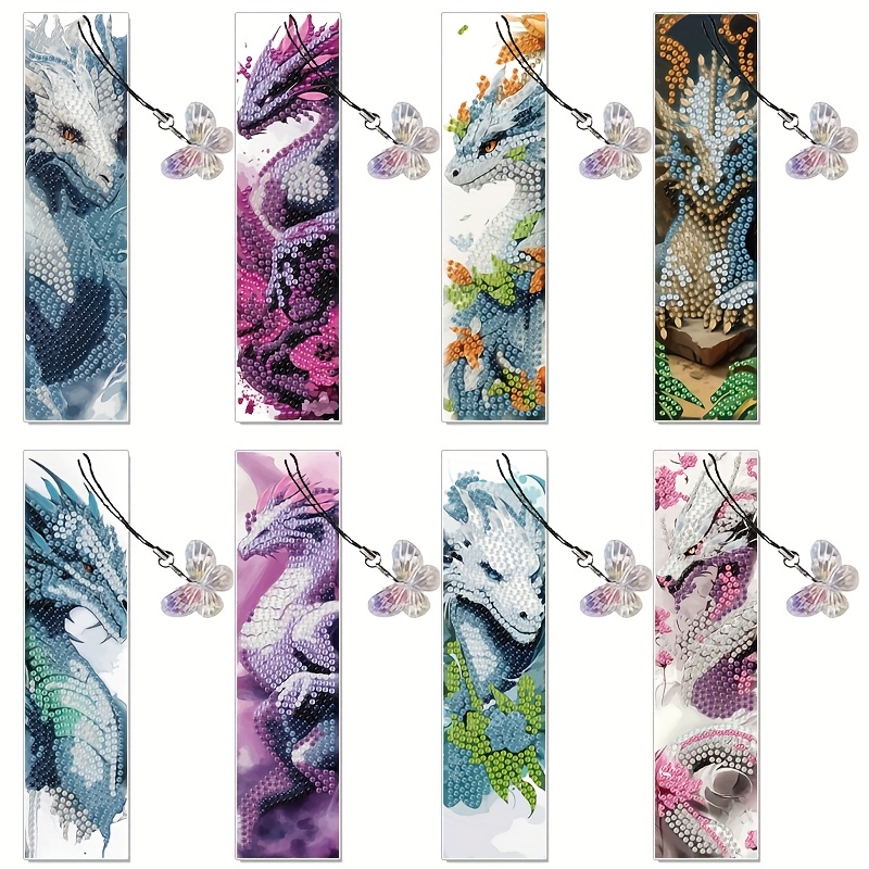 TEMU 8pcs Set With Pendant Diamond Bookmarks, Fantasy Creature Dragon Painting Kit Suitable For Adults And Book Lovers