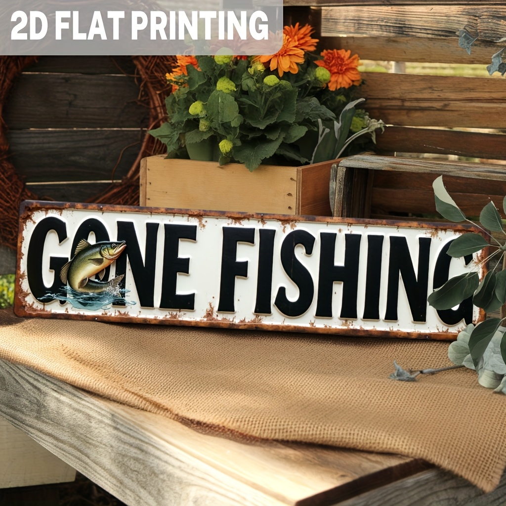 TEMU 2d Flat, 2d Flat Plane, 1pc Fishing Metal Wall Art - Vintage Fisherman Sign, Large 3.93x15.74 Inches Rustic Style Garage Decor, Suitable For Man
