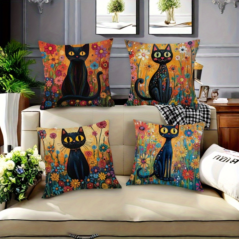 4pcs of   style pillowcase design printed pattern zipper pillowcase double sided polyester printed pattern zipper closed home decoration living room bedroom and sofa home decoration not included in the pillow Product details 3