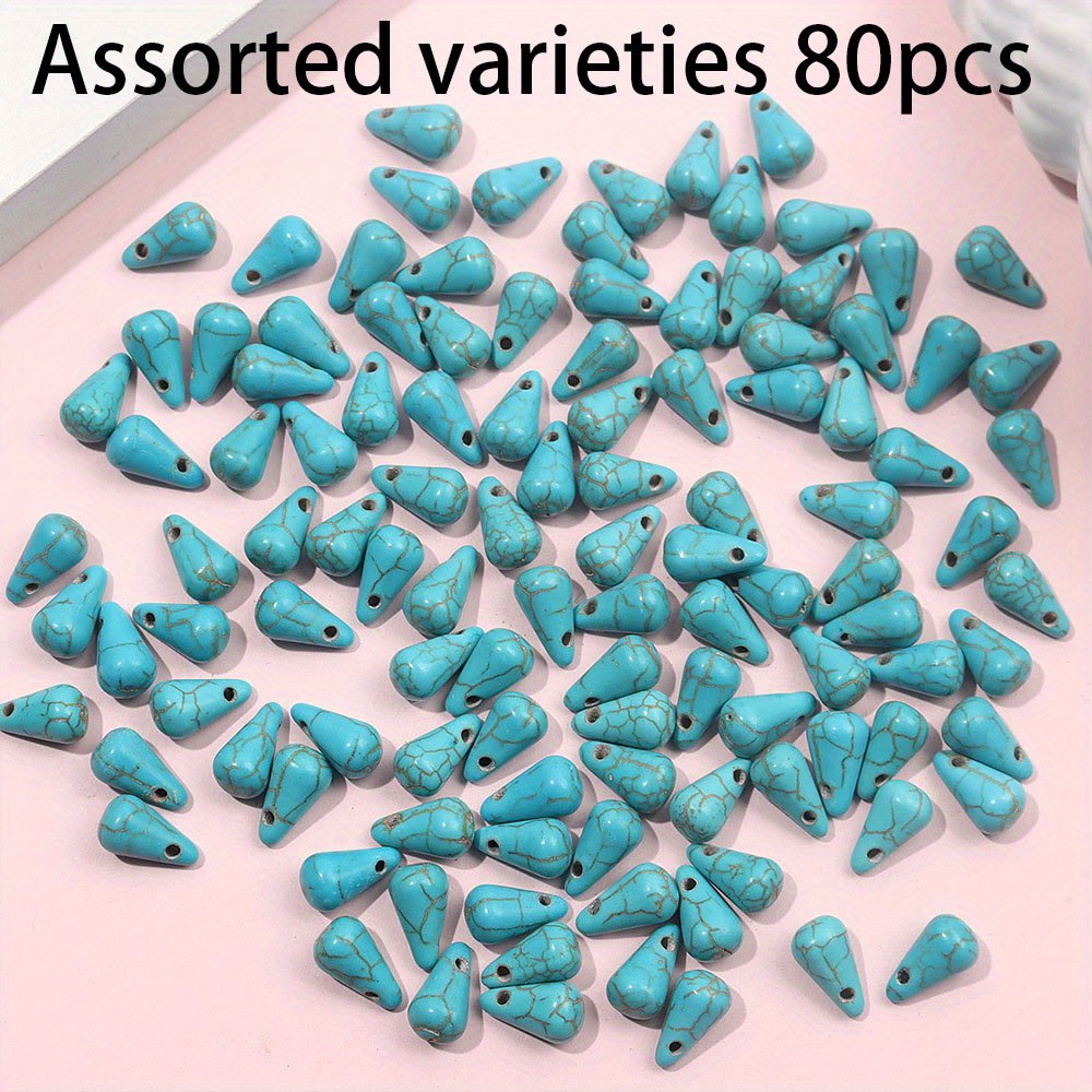 Image of Natural Stone Beads In Sets Of 20, 40, Or 80, Featuring Turquoise Beads Shaped Like Tears Or Water . Decorative Beads Are Perfect For And Scattered For Projects Such As Bohemian Earrings, Bracelets