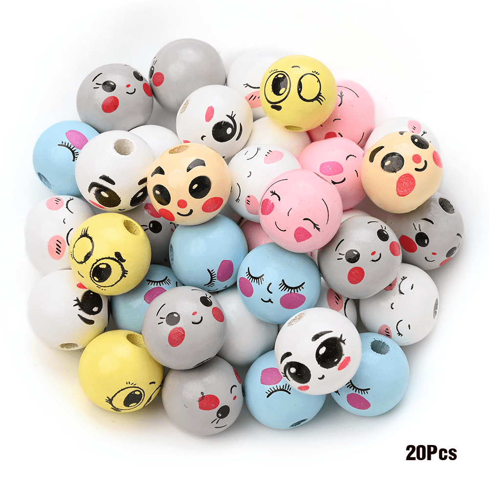 Image of 20pcs 20mm Wooden Material Color Random Mixed Color Printed Circular Beads Loose Beads Additions Beads Bead Pens Necklace Bracelet Decoration Additions Decorative Beads