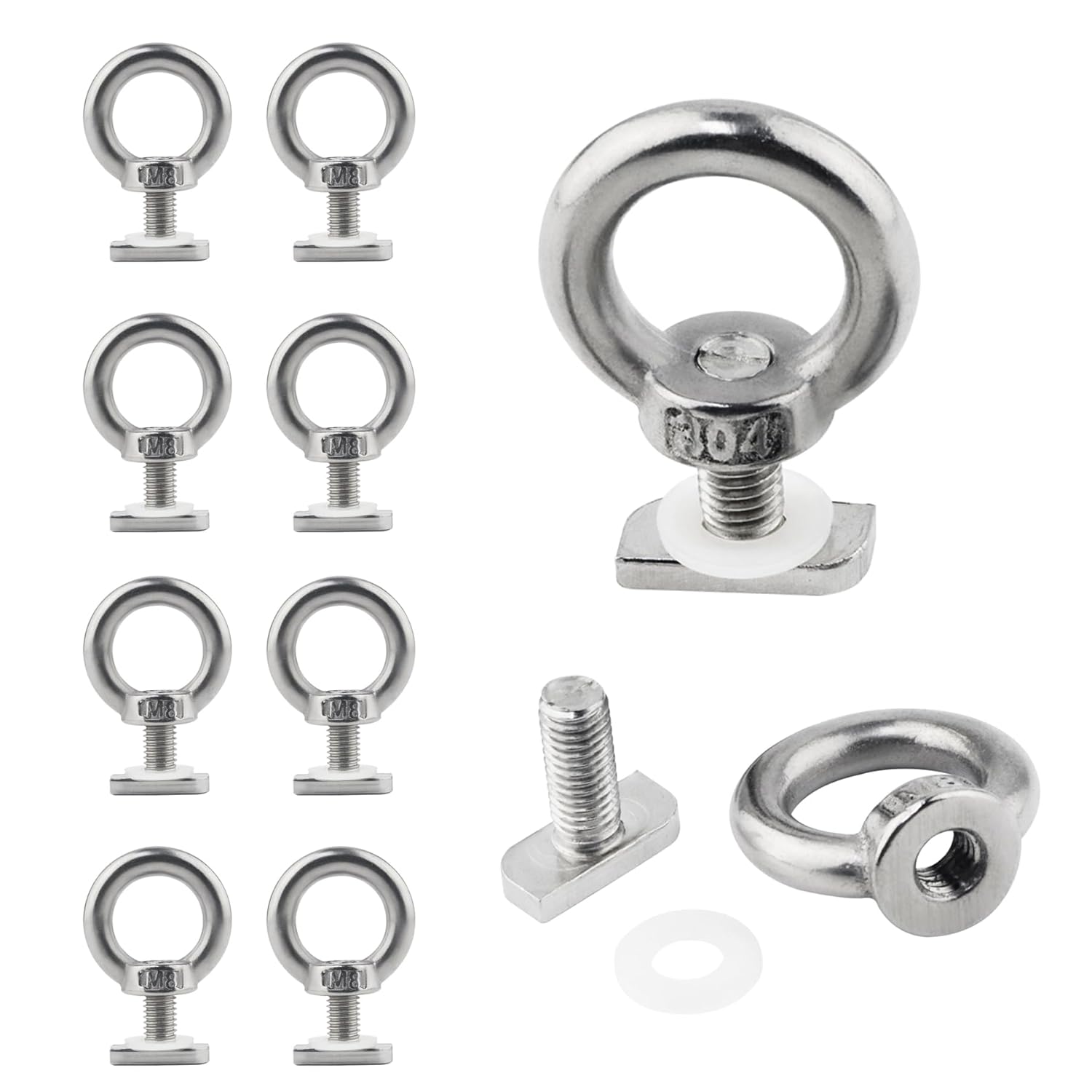 8pcs M8 Stainless Steel Eye Nuts- 304 Ring Screws For Greenhouse& Trailer