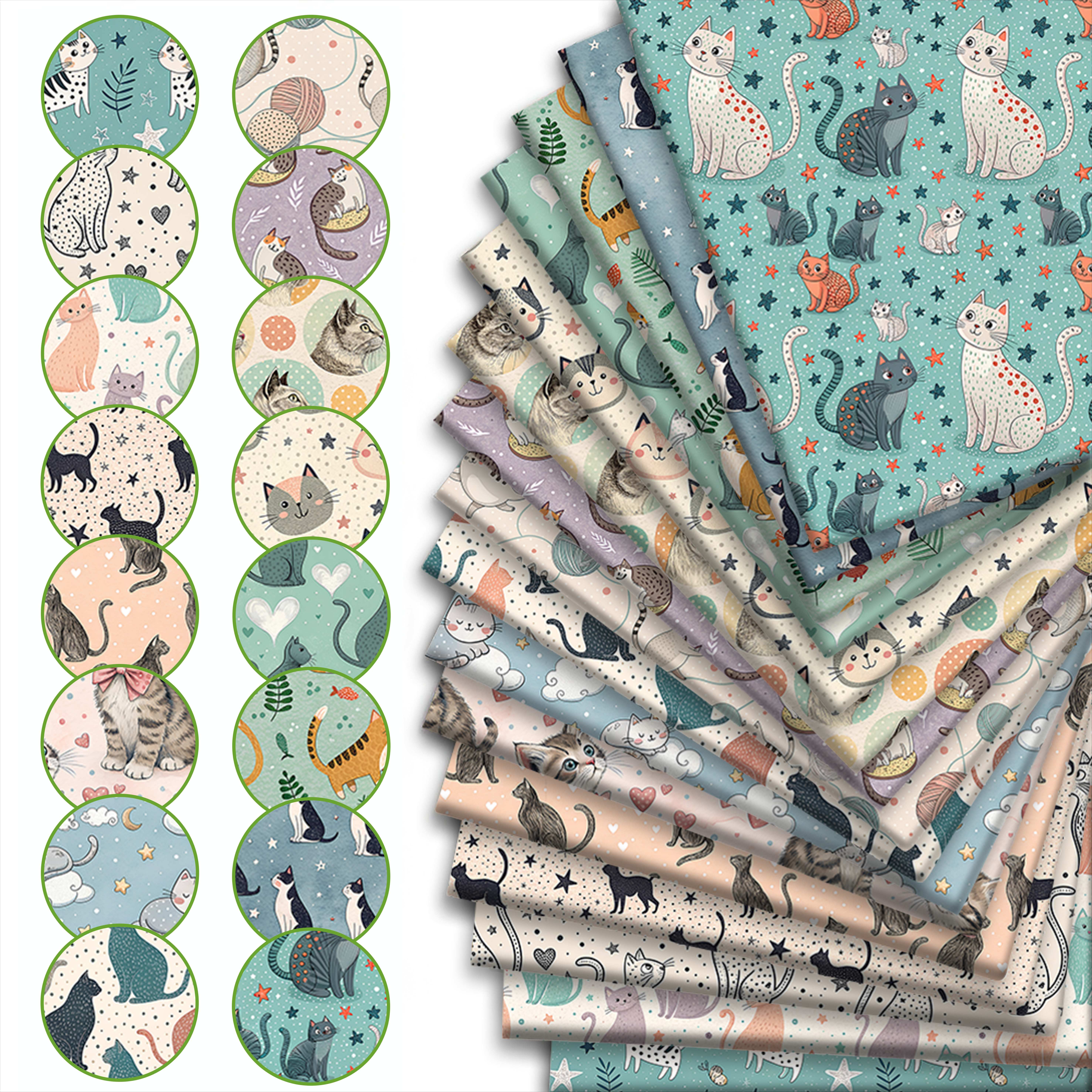 TEMU Ensemble de 16 pièces 12.5×25Cm Série Chat Patchwork Sac Fourre-Tout Ensemble de Matériel de Couture Tissu Imprimé Chat Patchwork Spécial Adulte