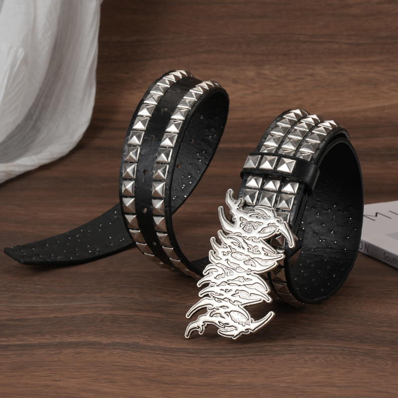 Gothic Flame Letter Buckle Rivet Belt for Men & Women