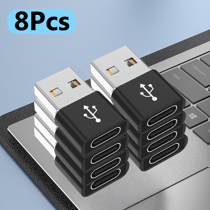 Usb C To Usb Adapter, Usb To Type C Adapter 8pcs, Type C Female To A Male Charger Cable Converter Compatible With , Notebook, Tablet, Smartphone, Airpods, S23 S24 A34 (black)