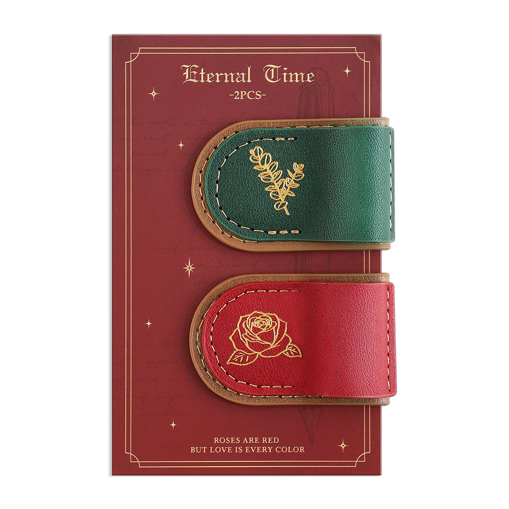TEMU Lot de 2 marque-pages magnétiques vintage en cuir PU, pinces à pages décoratives à , signets de lecture durables en cuir PU, accessoires de