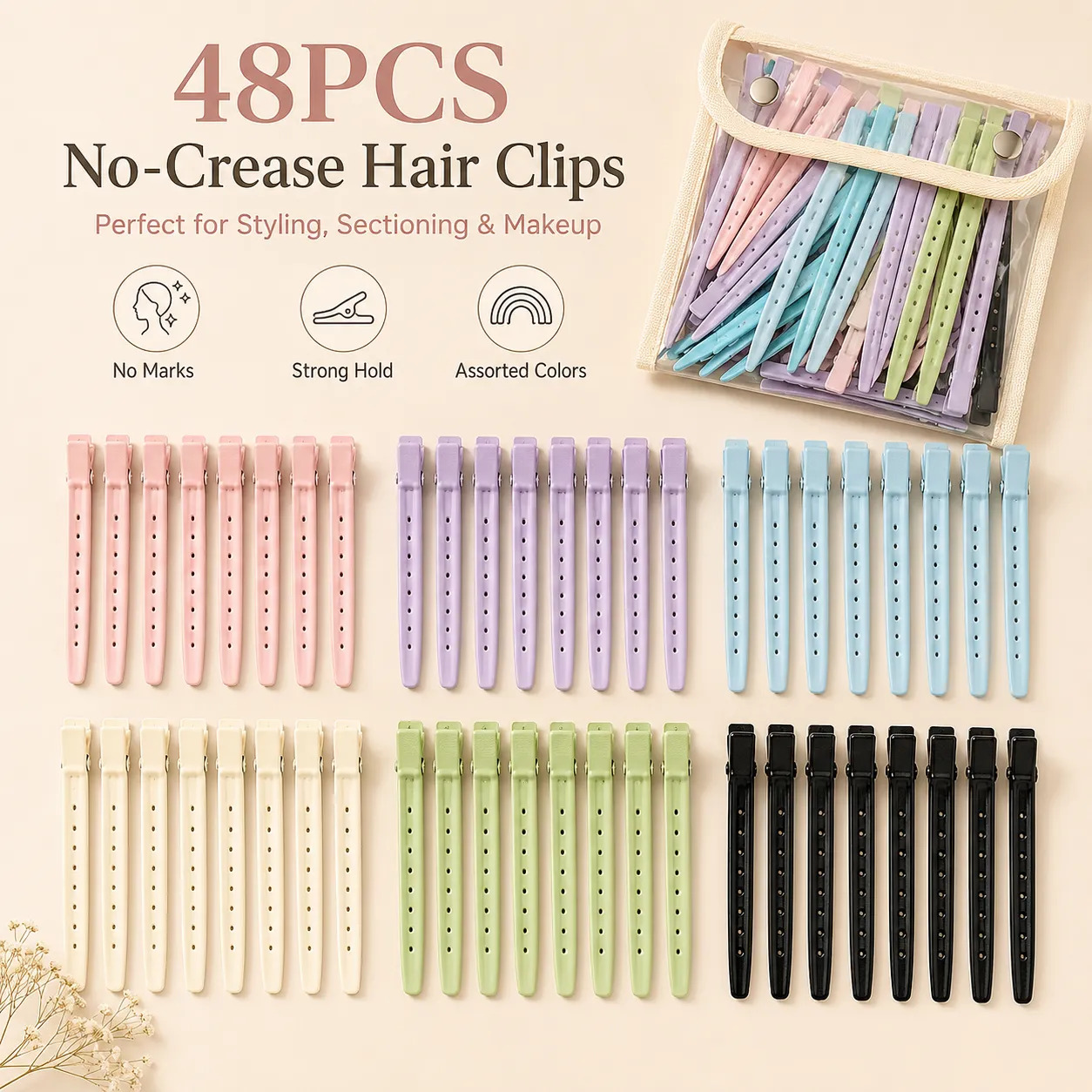 TEMU A Pack Of Seamless Duckbill Hair Clips, Root-lifting Styling Clips, Essential For Daily Styling, Simple And Elegant Hair Accessories, Versatile