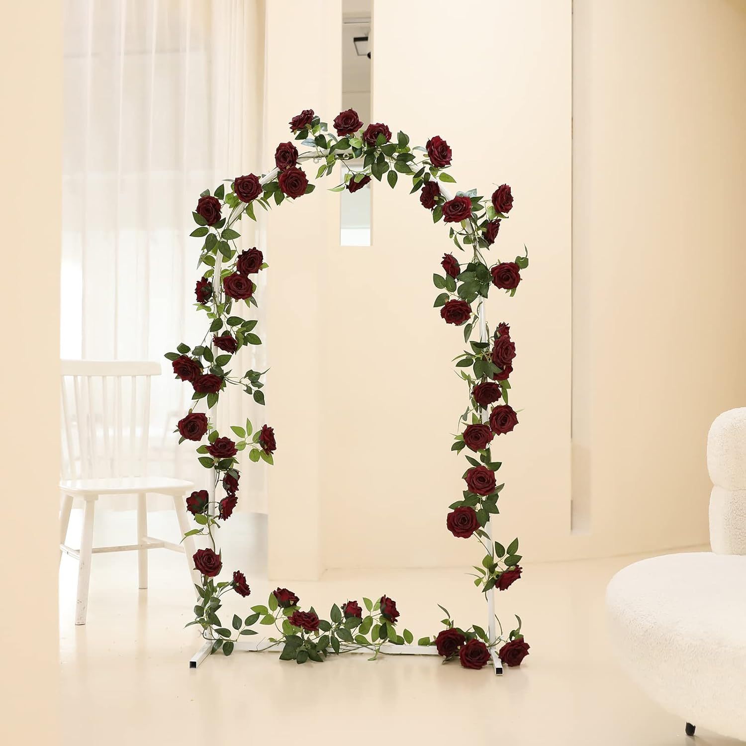 *. Weie Rosen Rankengirlande Knstliche Blumen, Knstliche Blumenranken  Hngende Rosen Efeu fr Zuhause Hochzeit * Garten Hintergrund  Verlobungszeremonie Empfang Dekoration