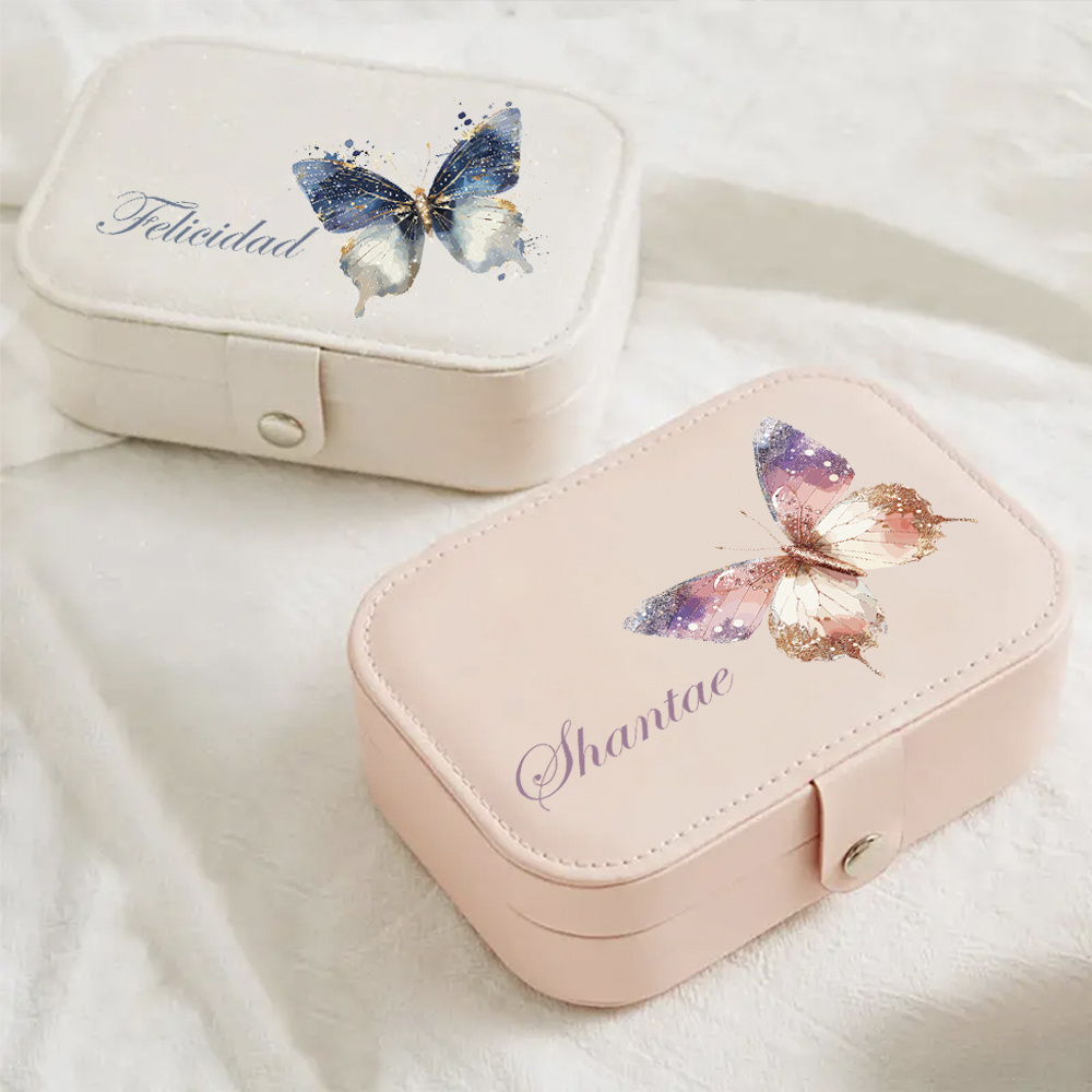 Customized Name PU Leather Butterfly Jewelry Box