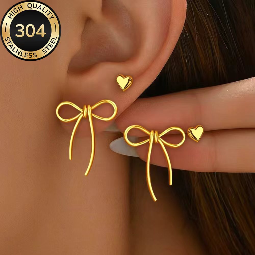 TEMU Ensemble de 2 paires de boucles d'oreilles en acier inoxydable de haute qualité, boucles d'oreilles dorées hypoallergéniques, , résistantes à la