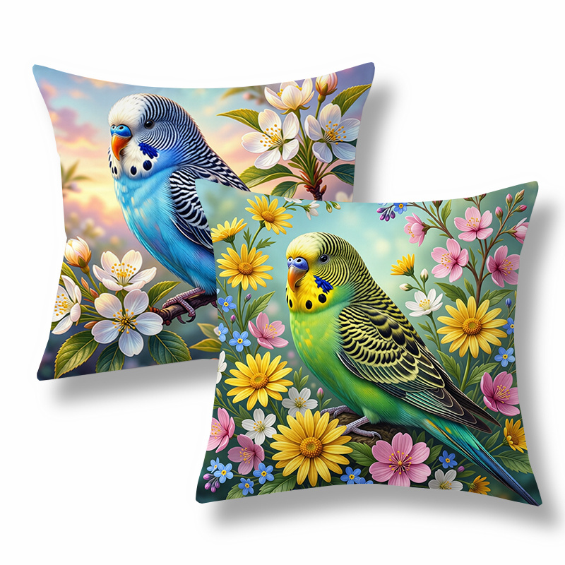 TEMU 2pcs Nature-inspired Throw Pillow Covers, Colorful Parakeet And Flower Pattern. Decorative Cushion Shams For Sofa, Bedroom And Office. Ideal For