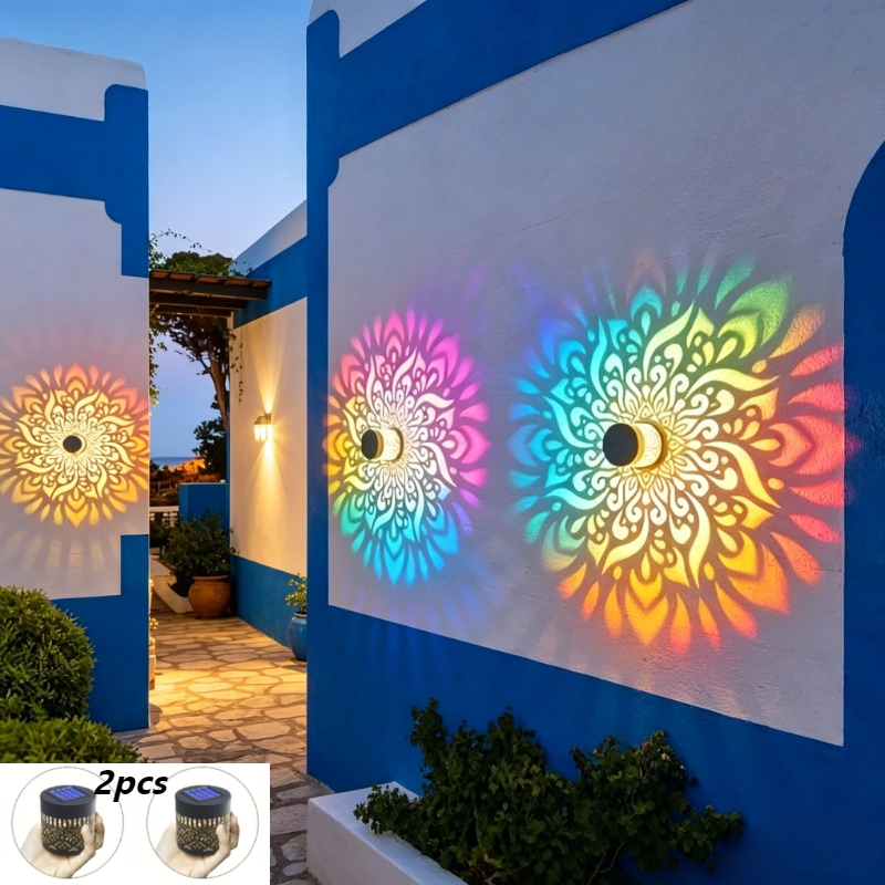 TEMU Lot de 2 lampes murales à marche pour extérieur, cour et maison, à solaire, appliques murales LED colorées, décoration de fête de jardin,