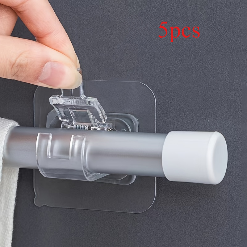 5 Heavy-duty Curtain Rod Hooks - Adjustable Telescopic Rod Mounting Brackets With Non-perforating Adhesive Support Clips And Curtain Brackets For Doors And Windows, And Stable, Practical Hooks