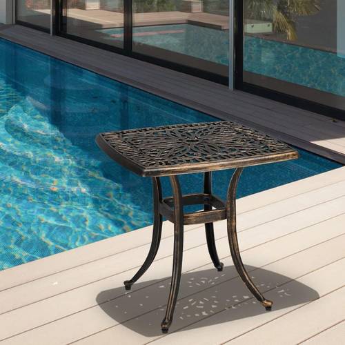 21 inch cast aluminum outdoor side table all weather round patio table coffee table porch table bistro table outdoor table end bronze