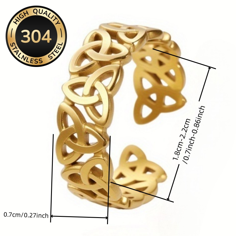 Women's Golden Celtic Flower Open Adjustable Ring, Stainless Steel
