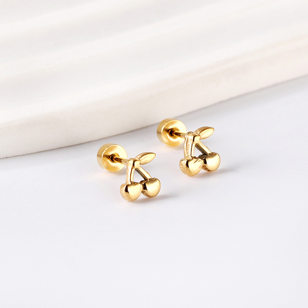 Women's Cherry-Shaped Stainless Steel Stud Earrings