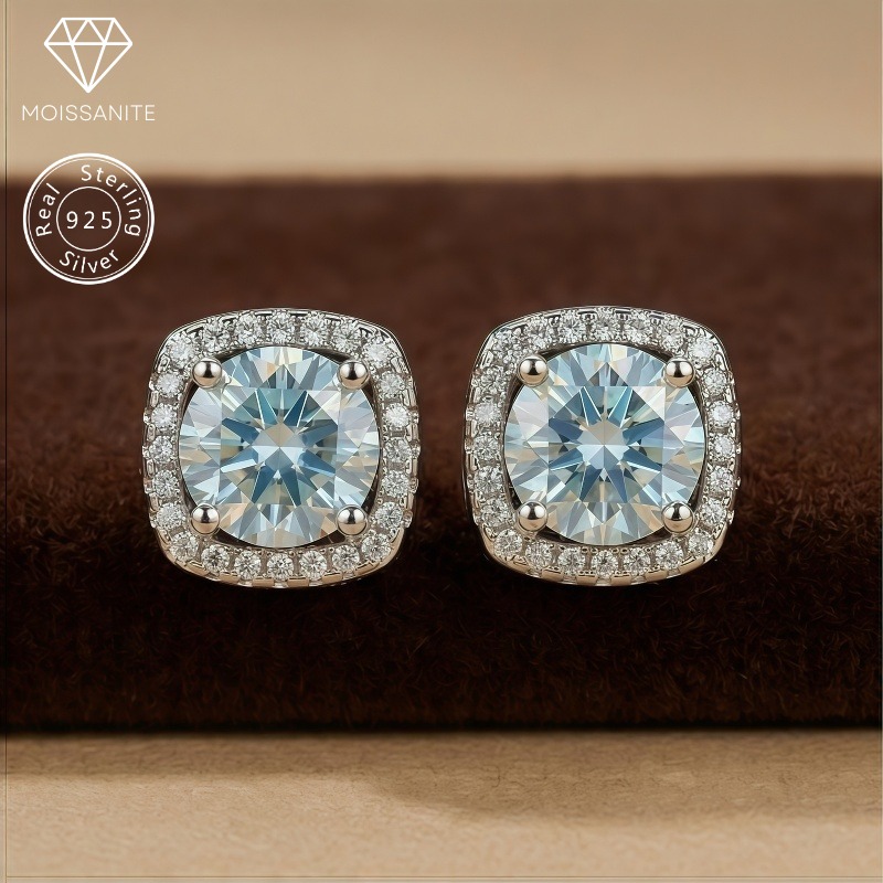 Women's 0.5/1/3 Carat 925 Sterling Silver Light Blue Moissanite Earrings
