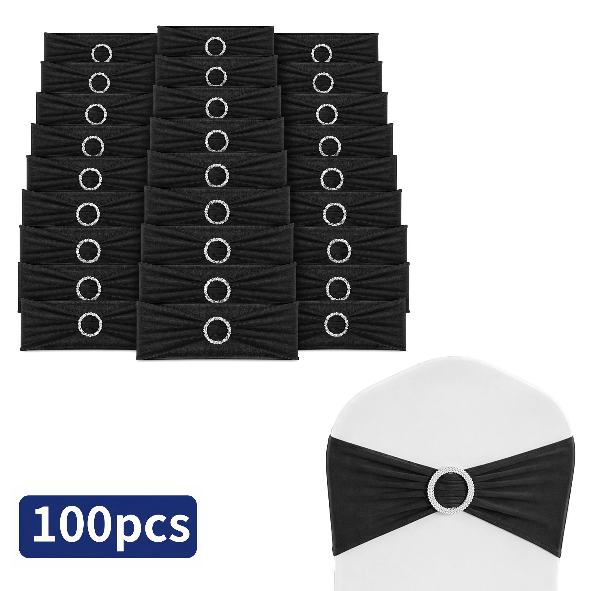 30pcs/50pcs/100pcs Spandex Chair Sashes Bows With Rhinestones Buckles Premium Stretch Chair Universal Elastic Chair Ties For Wedding Party Ceremony Reception Banquet Event Decoration