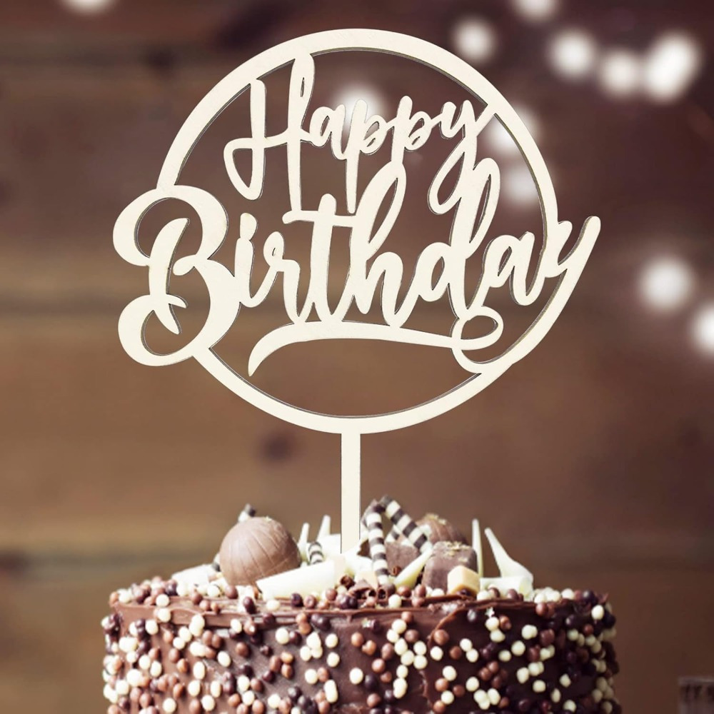 1pc Wooden Cake Topper "happy Birthday" Cake Decoration For Girls, Boys, Women, Men, Size 17.5x24cm
