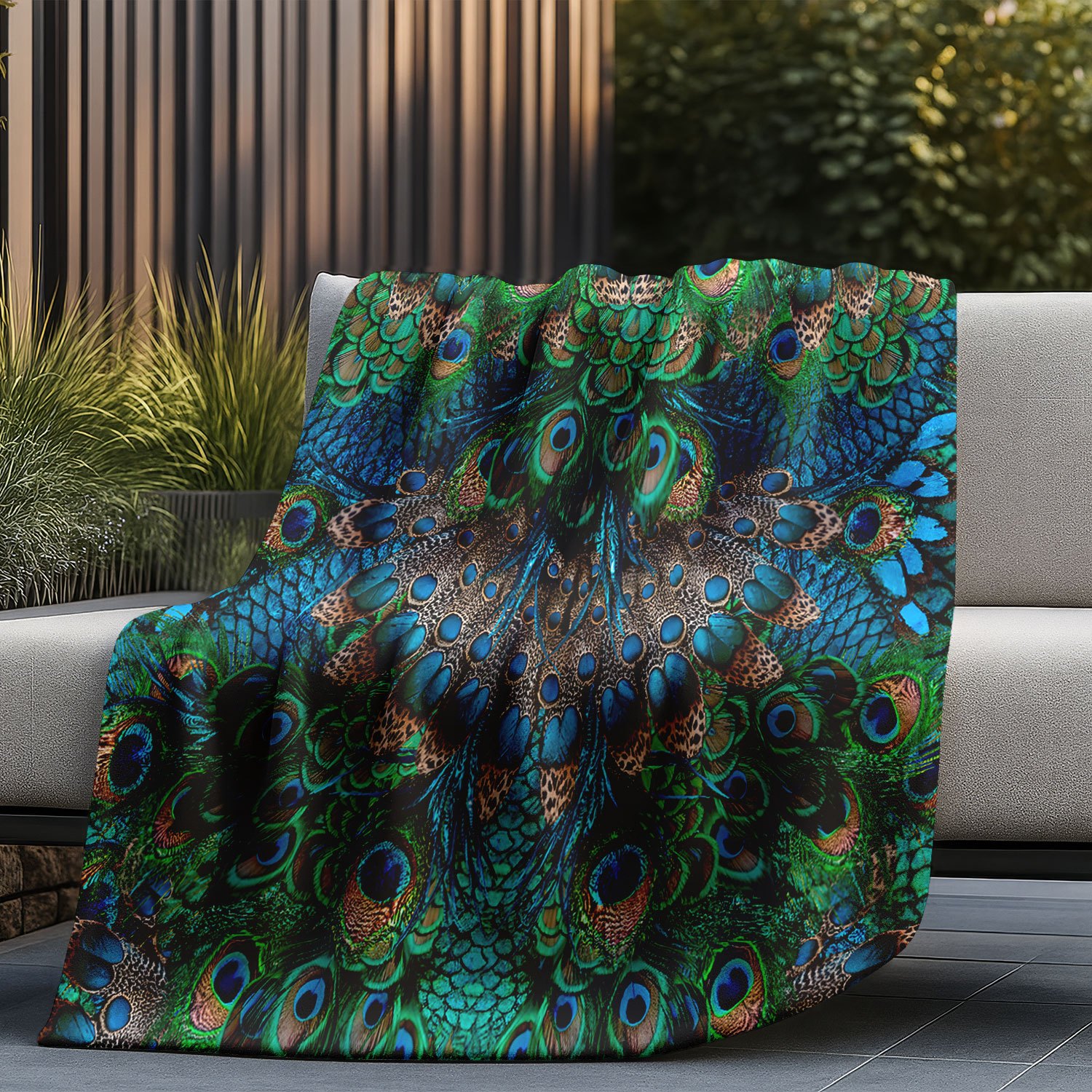TEMU 1pc Flannel Blanket, 2d Printed Peacock Animal Pattern Artistic Gorgeous Throw, Birthday/holiday Gift, Multi-use For Sofa/bed/camping/office,