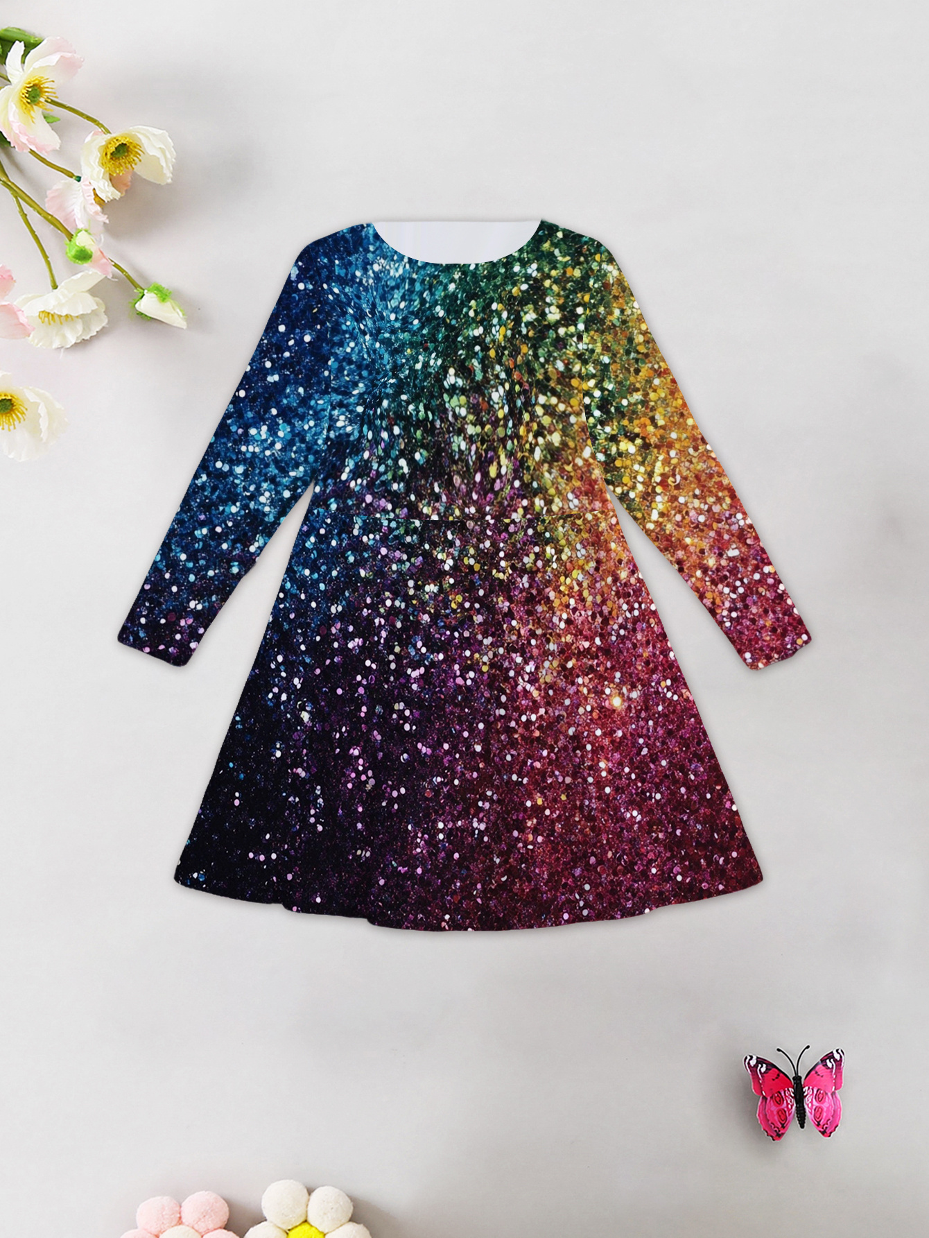 sparkling rainbow glitter dress long sleeves full body - Temu New Zealand