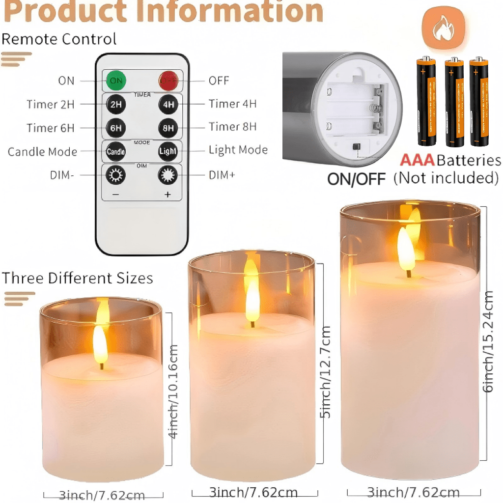 3-Pack Acryl Plastic Vlamloze LED Kaarsen | Afstandsbediening en Timer voor 2/4/6/8 Uur